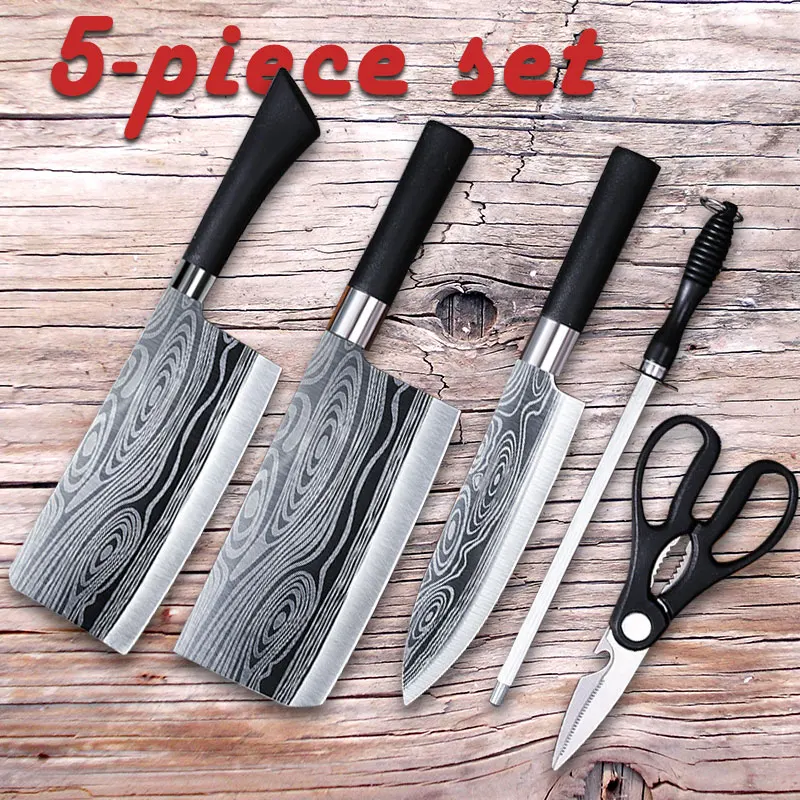 Five-piece Sharp Steel Knife Chef's Knife Kitchen All-steel Knife Set Household Kitchen Knife Scissors Fruit Knife
Five-piece Sharp Steel Knife Chef's Knife Kitchen All-steel Knife Set Household Kitchen Knife Scissors Fruit Knife