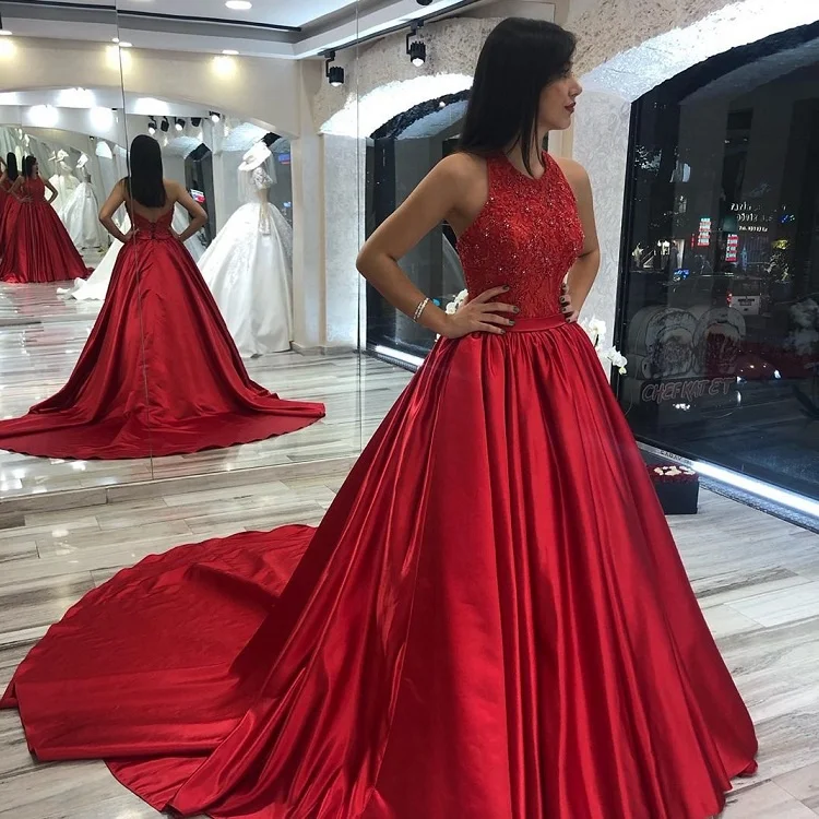Elegant Red Prom Dresses Satin Halter Backless Sleeveless Applique Beading Party Wear Girls Evening Party Gowns Wedding Dress
Elegant Red Prom Dresses Satin Halter Backless Sleeveless Applique Beading Party Wear Girls Evening Party Gowns Wedding Dress