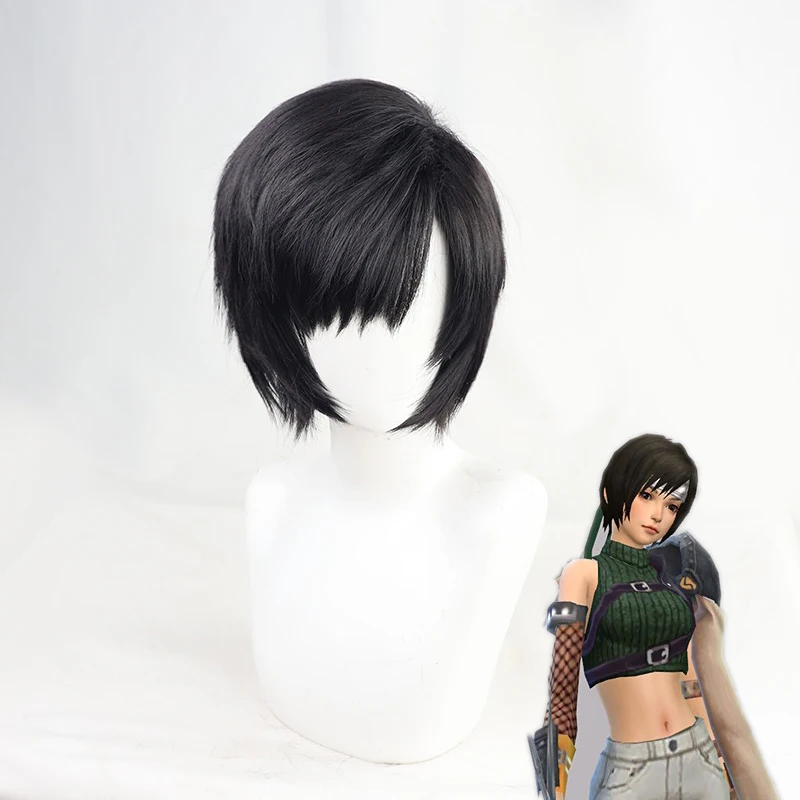 Короткий черный термостойкий косплей костюм Yuffie Kisaragi финал FantasyVII FF7 AC с париком и
