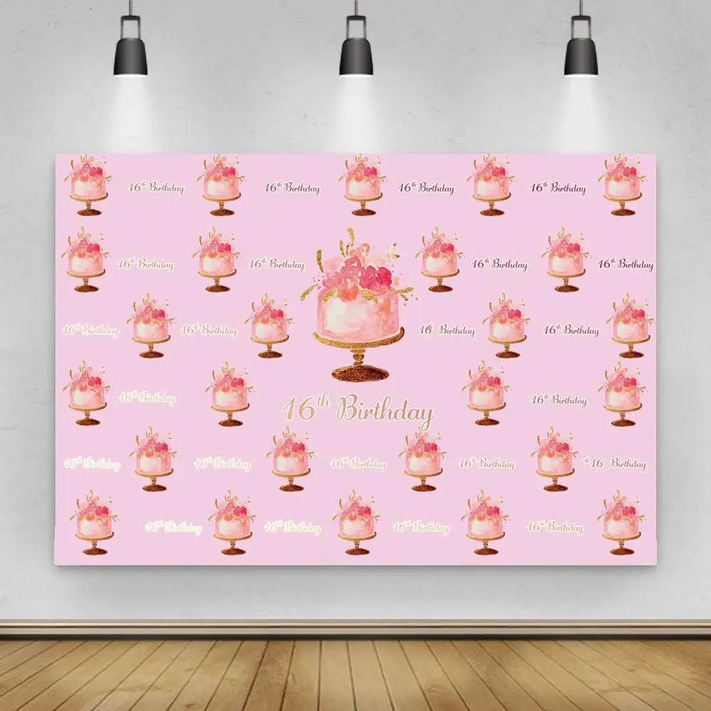 

Розовый сладкий фон для вечеринки в честь 16-го дня рождения, Серебряный Блестящий Фон с боке, фотография торта в виде стола, фотореквизит
