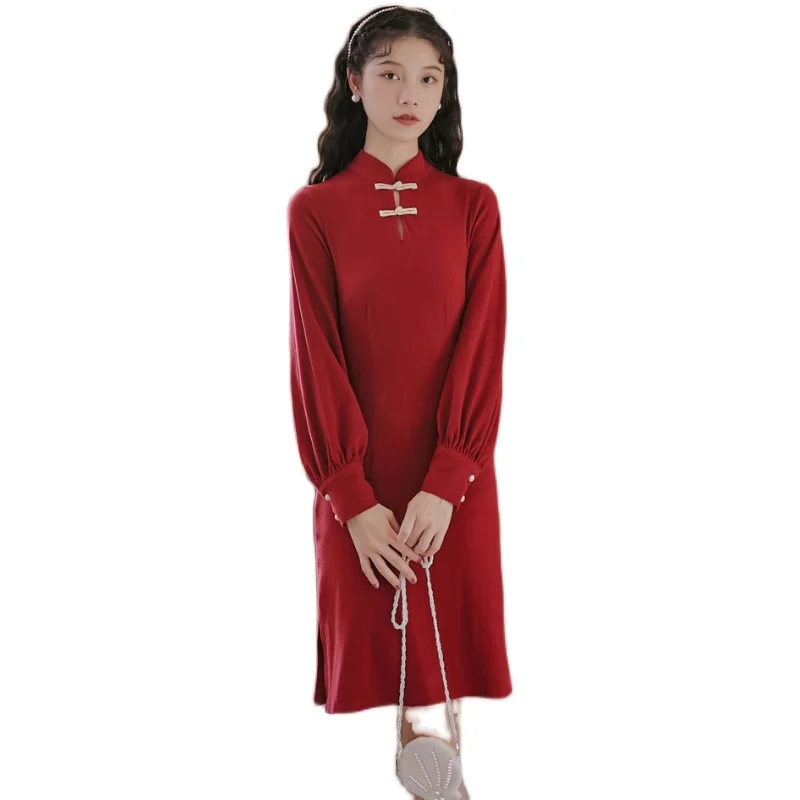 Make Chinese style restoring ancient ways favors hubble-bubble sleeve qipao dress split skirt long sleeve short red dress
Make Chinese style restoring ancient ways favors hubble-bubble sleeve qipao dress split skirt long sleeve short red dress