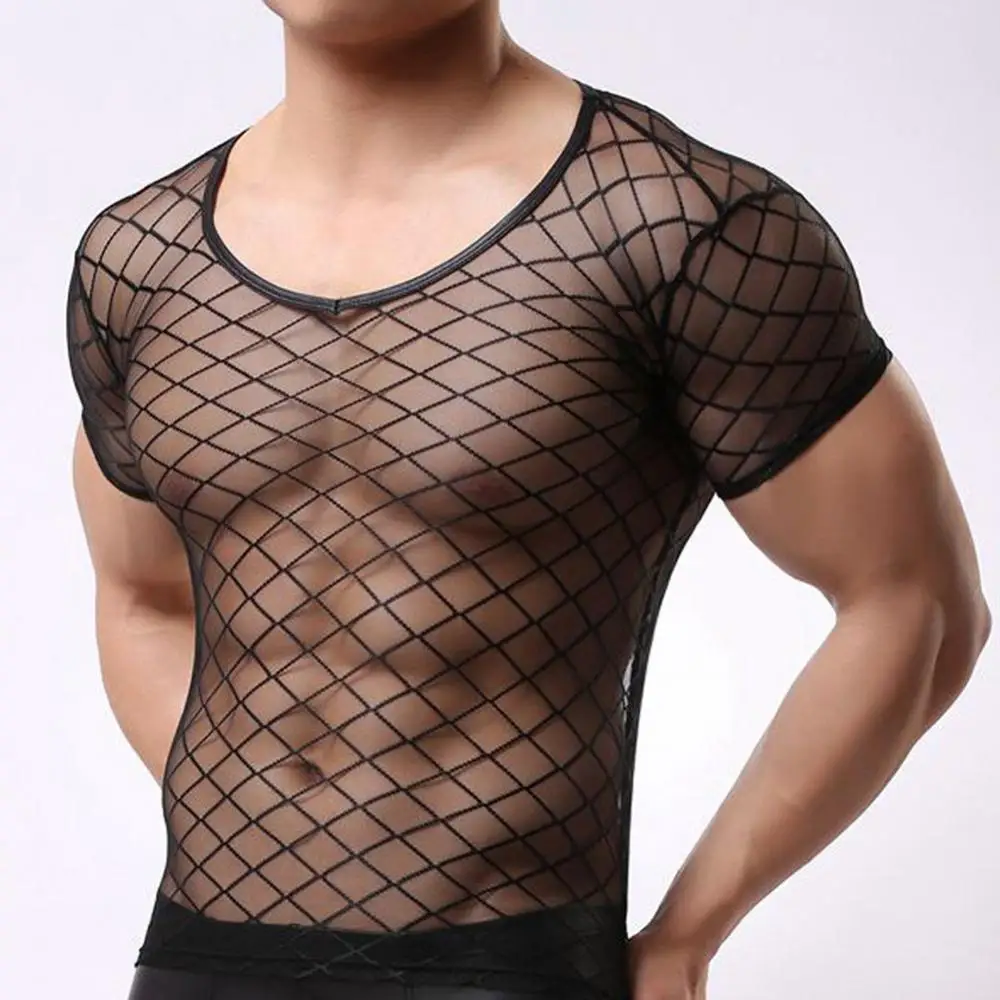 Сексуальная мужская Сетчатая футболка с коротким рукавом для ночного клуба