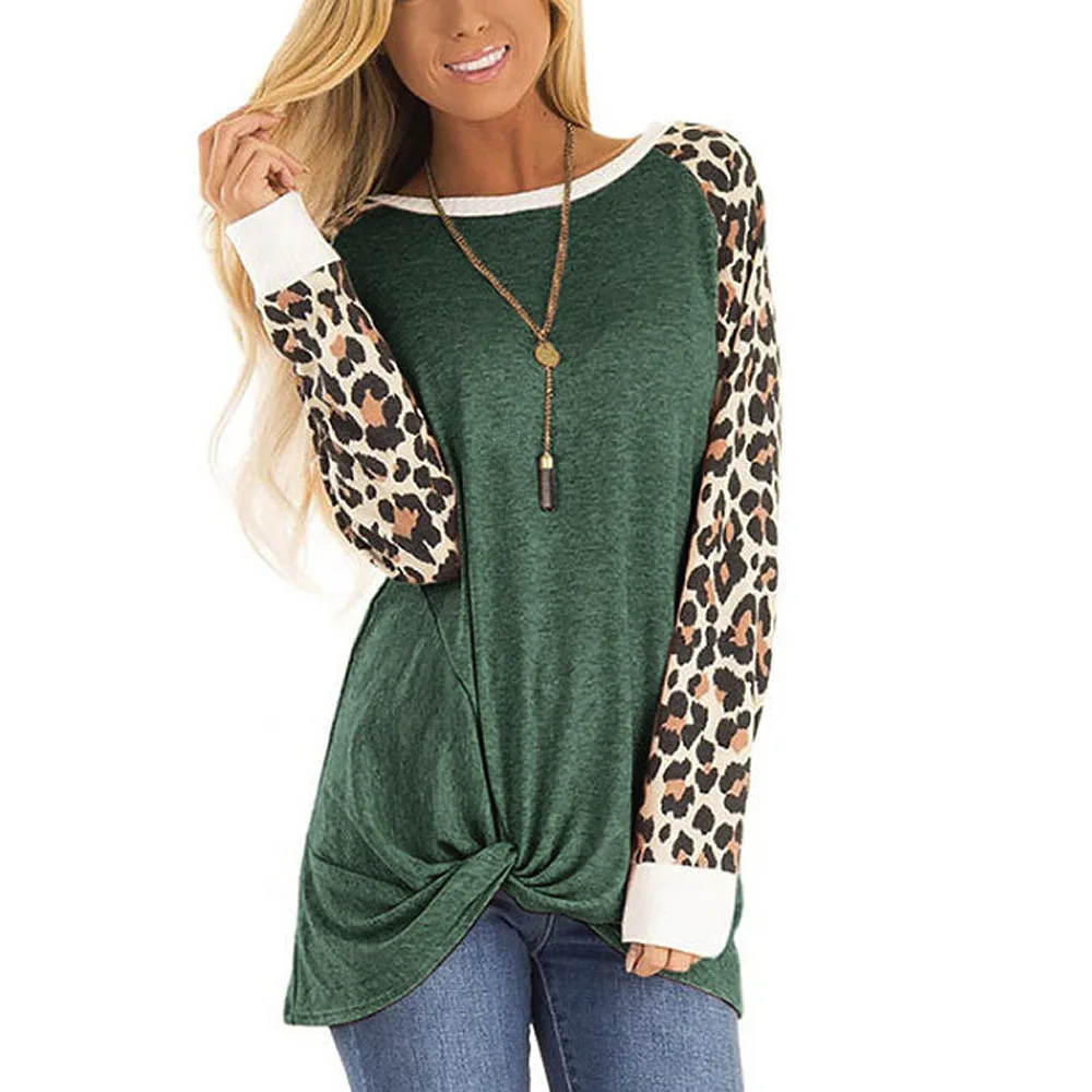 2019 autumn new women's leopard print twisted long-sleeved T-shirt round neck loose top
2019 autumn new women's leopard print twisted long-sleeved T-shirt round neck loose top