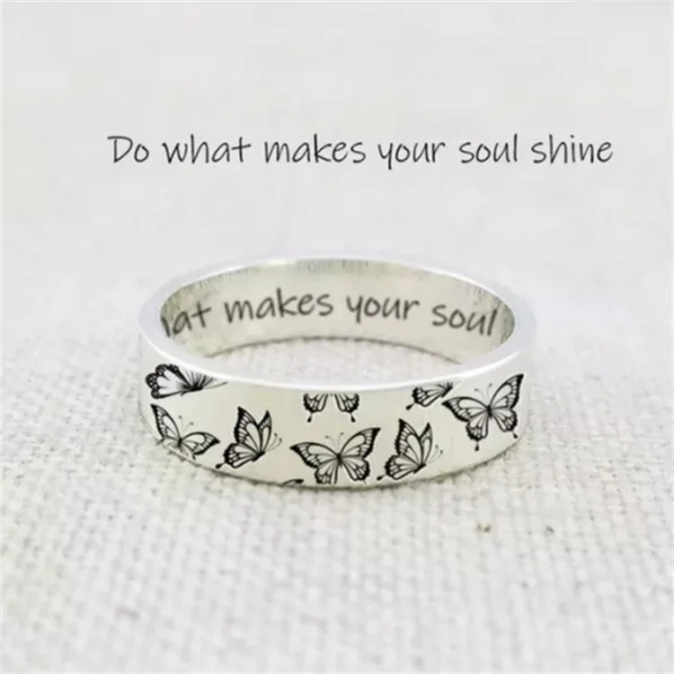 2022 Vintage Engraving Butterfly Women Rings Party Wedding Band Jewelry Gift Fashion "Do What Makes Your Soul Shine" Letter Ring
2022 Vintage Engraving Butterfly Women Rings Party Wedding Band Jewelry Gift Fashion "Do What Makes Your Soul Shine" Letter Ring