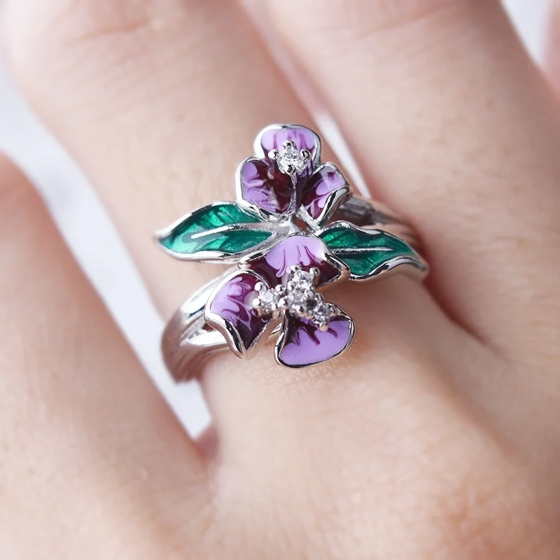 Irises Rings for Women Lady Temperament Flowers Ring Full Zircon Purple Enamel Rings Women Ring Wedding Band Ring Party Ring
Irises Rings for Women Lady Temperament Flowers Ring Full Zircon Purple Enamel Rings Women Ring Wedding Band Ring Party Ring