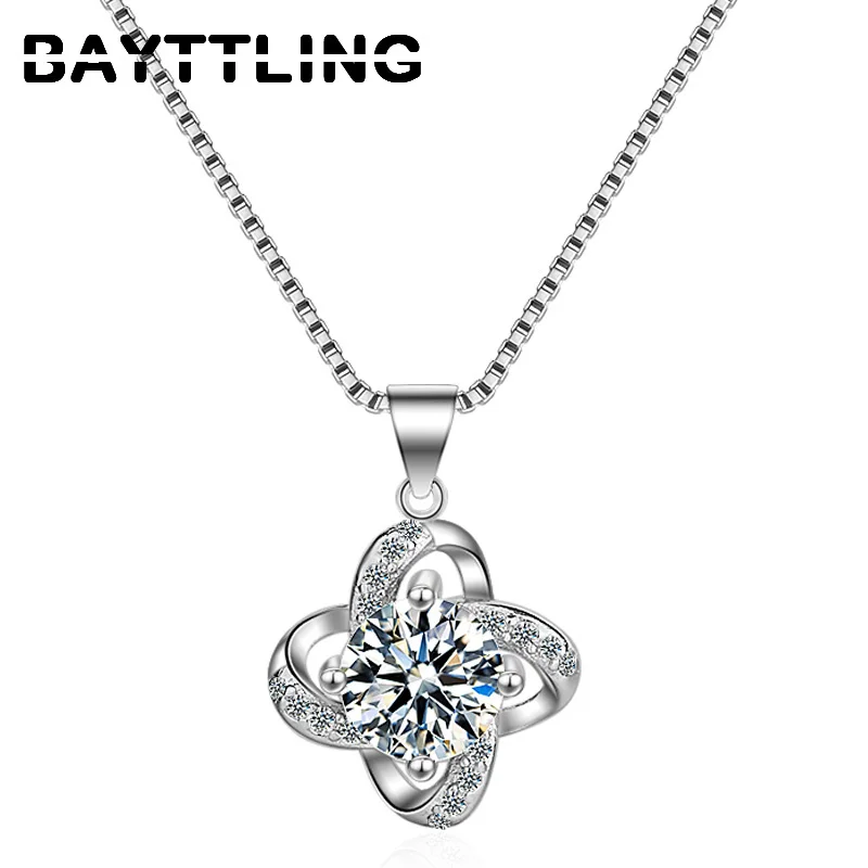 BAYTTLING 925 Silver Fine Zircon Rotatable Four-leaf Clover Pendant Necklace For Woman Charm Birthday Jewelry Fashion Necklace
BAYTTLING 925 Silver Fine Zircon Rotatable Four-leaf Clover Pendant Necklace For Woman Charm Birthday Jewelry Fashion Necklace