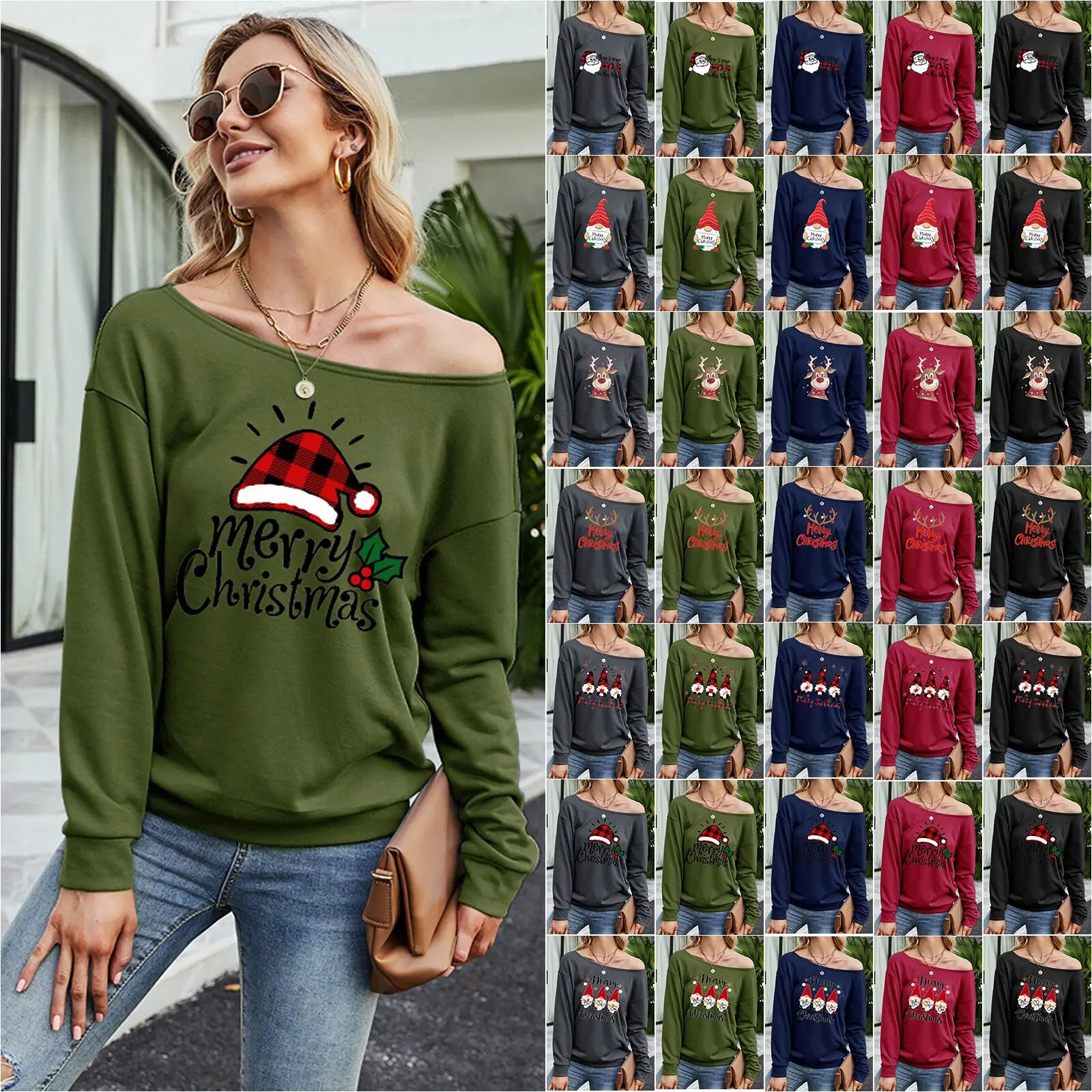 Fashion Casual Women's One-shoulder Solid Color Christmas Printed Long Sleeve T Shirt Top Ladies Fashion Tops Casual Tee Shirt
Fashion Casual Women's One-shoulder Solid Color Christmas Printed Long Sleeve T Shirt Top Ladies Fashion Tops Casual Tee Shirt