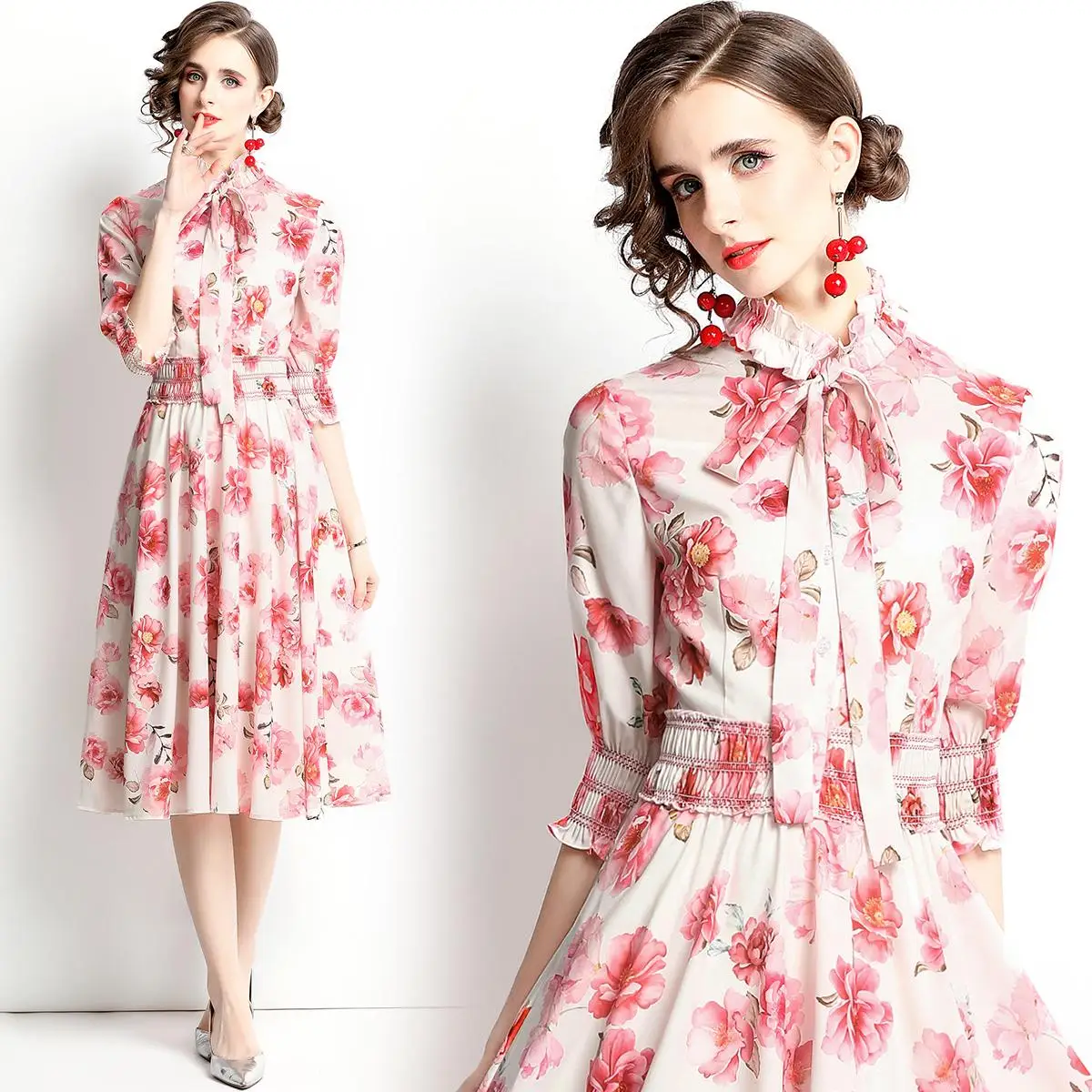Simgent Print Midi Dress Women New Fashion Three Quarter Sleeve A Line Bow Neck Elegant Dresses Vestidos Robe Femme SG1871
Simgent Print Midi Dress Women New Fashion Three Quarter Sleeve A Line Bow Neck Elegant Dresses Vestidos Robe Femme SG1871