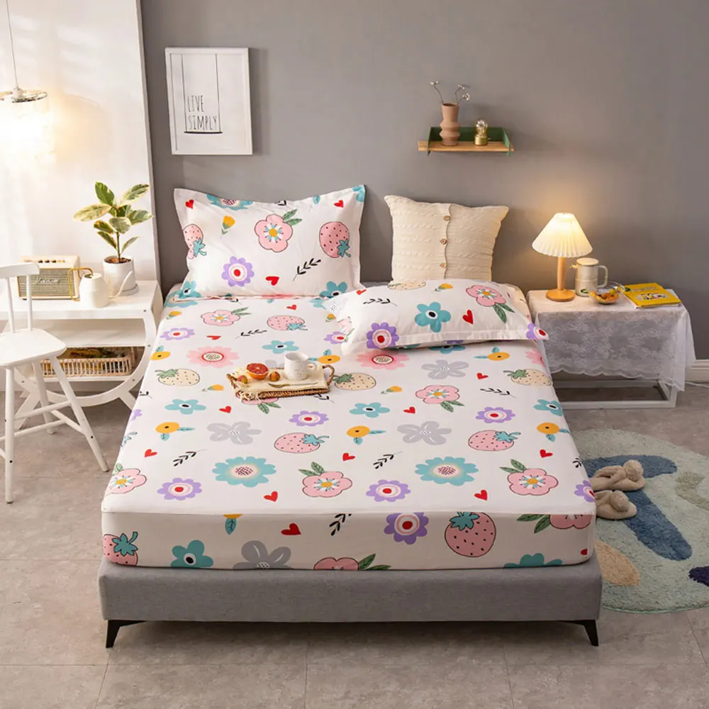 

Svetanya INS Strawberry Flowersl Print Cotton Twin Queen King Fitted Sheet Pillowcases Quilted Cozy Mattress Protective Cover