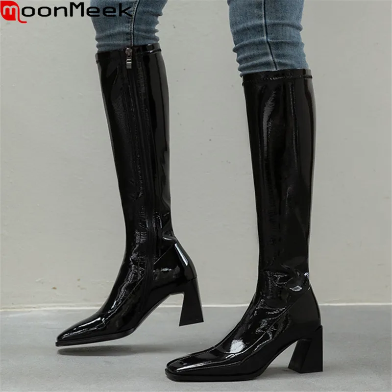 MoonMeek 2020 Knee high boots genuine leather black color ladies shoes winter black color simple fashion women boots
MoonMeek 2020 Knee high boots genuine leather black color ladies shoes winter black color simple fashion women boots