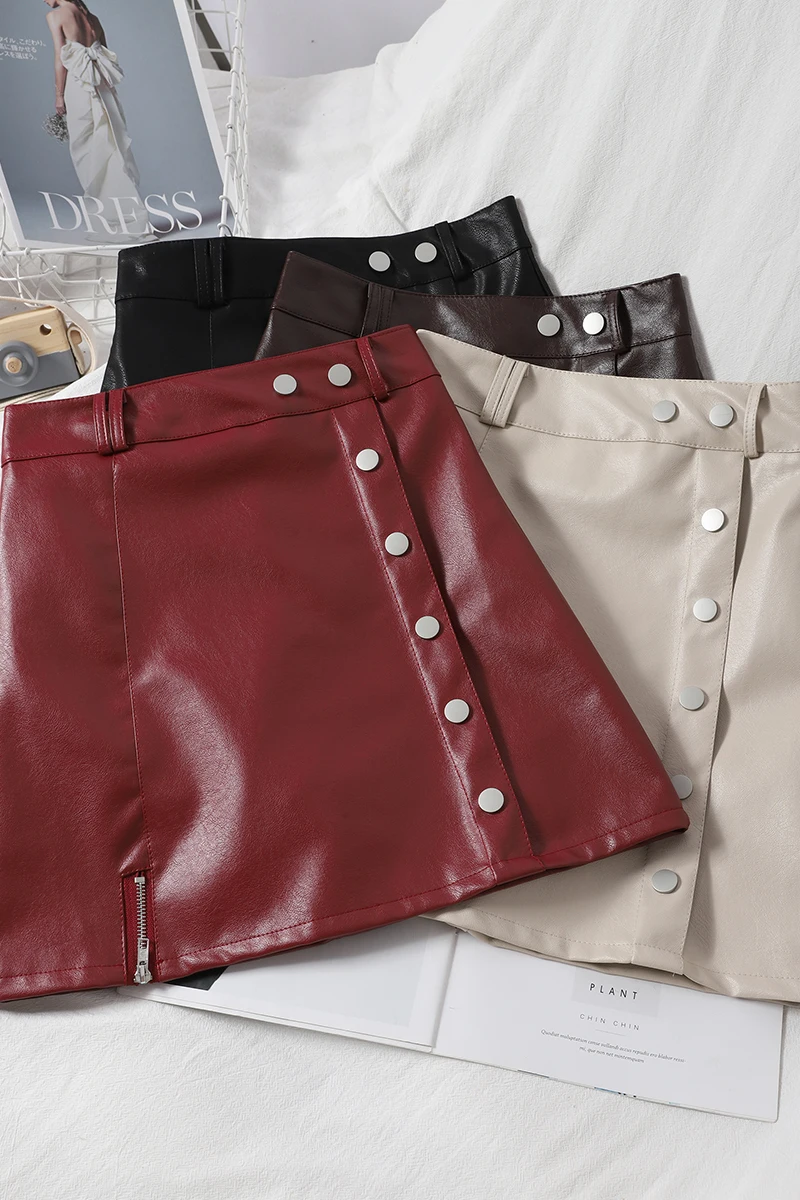 Red Leather Mini Skirt Buttons Short Front Zipper Sexy Korean Skinny Skirt Empire High Waist Faux Leather A-line Skirts
Red Leather Mini Skirt Buttons Short Front Zipper Sexy Korean Skinny Skirt Empire High Waist Faux Leather A-line Skirts