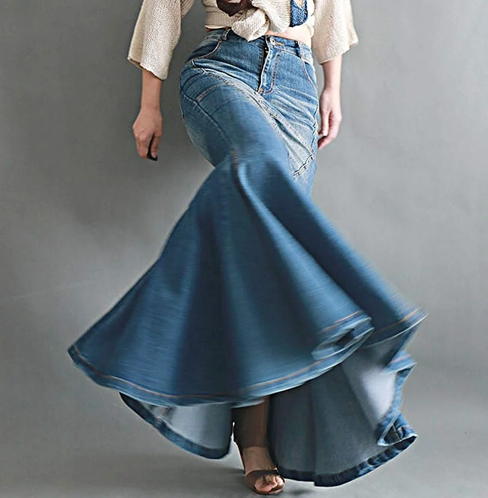 NEW Vintage Blue Mermaid Denim Skirts for Women High Waist Skinny Washed Maxi Skirts Female Autumn and Winter Clothes
NEW Vintage Blue Mermaid Denim Skirts for Women High Waist Skinny Washed Maxi Skirts Female Autumn and Winter Clothes
