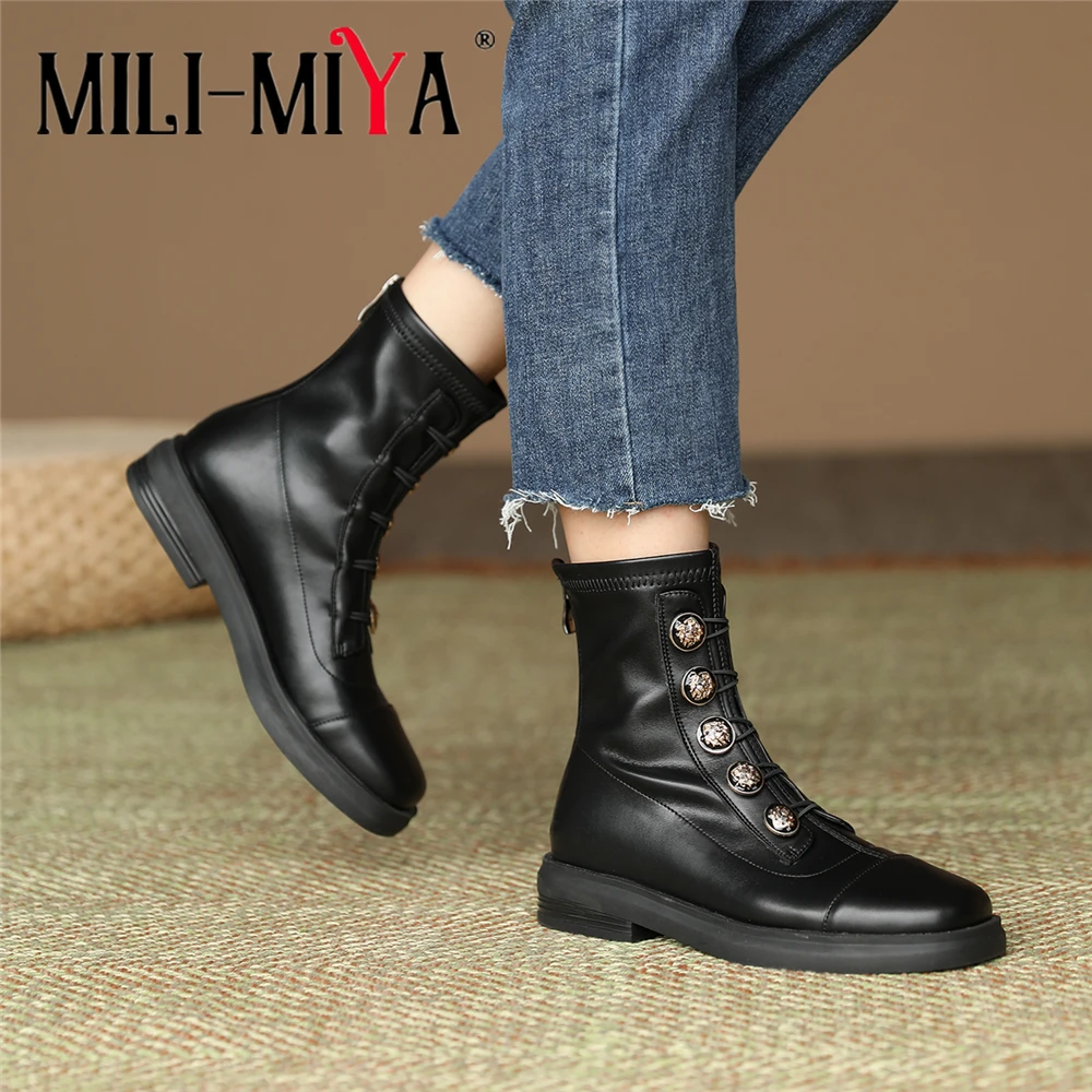 MILI-MIYA Autumn Winter Women Zipper Square Toe Ankle Boots 2021 New Top Quality Leather Fashion Buckle Decoration Casual Shoes
MILI-MIYA Autumn Winter Women Zipper Square Toe Ankle Boots 2021 New Top Quality Leather Fashion Buckle Decoration Casual Shoes