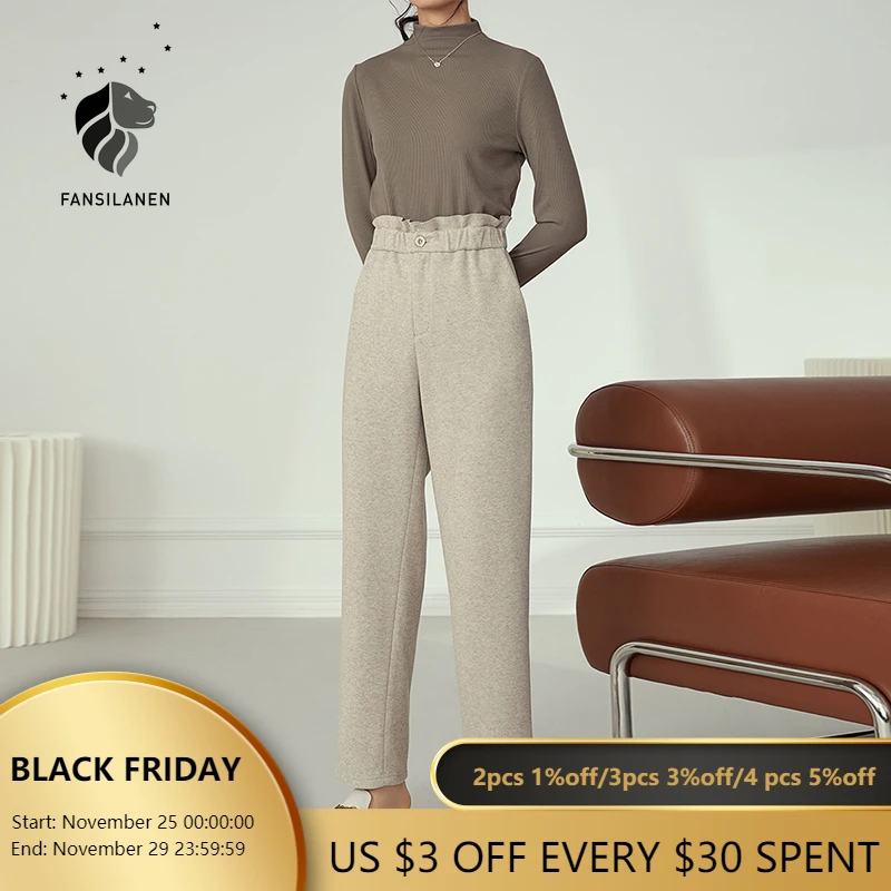 FANSILANEN High Waist Ruffle Knitted Pants Women Elastic Waist Straight Casual Pants Capri Autumn Winter Wool Blend Trousers
FANSILANEN High Waist Ruffle Knitted Pants Women Elastic Waist Straight Casual Pants Capri Autumn Winter Wool Blend Trousers