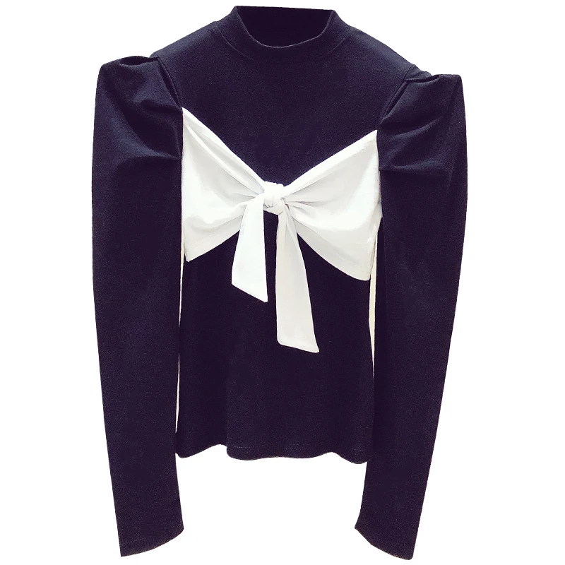 Bow Long Sleeved T-shirt for Women 2021 Spring New Fashion Slim Fit Female Bottoming Top Stand Collar Black Blusas Nancylim
Bow Long Sleeved T-shirt for Women 2021 Spring New Fashion Slim Fit Female Bottoming Top Stand Collar Black Blusas Nancylim