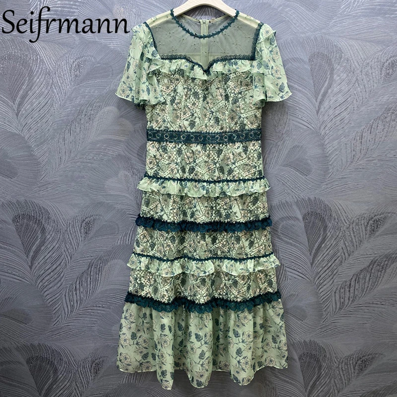 Seifrmann New 2021 Summer Women Fashion Designer Party Midi Dress Short Sleeve Ruffles Lace Sequined Elegant Ladies A-Line Dress
Seifrmann New 2021 Summer Women Fashion Designer Party Midi Dress Short Sleeve Ruffles Lace Sequined Elegant Ladies A-Line Dress