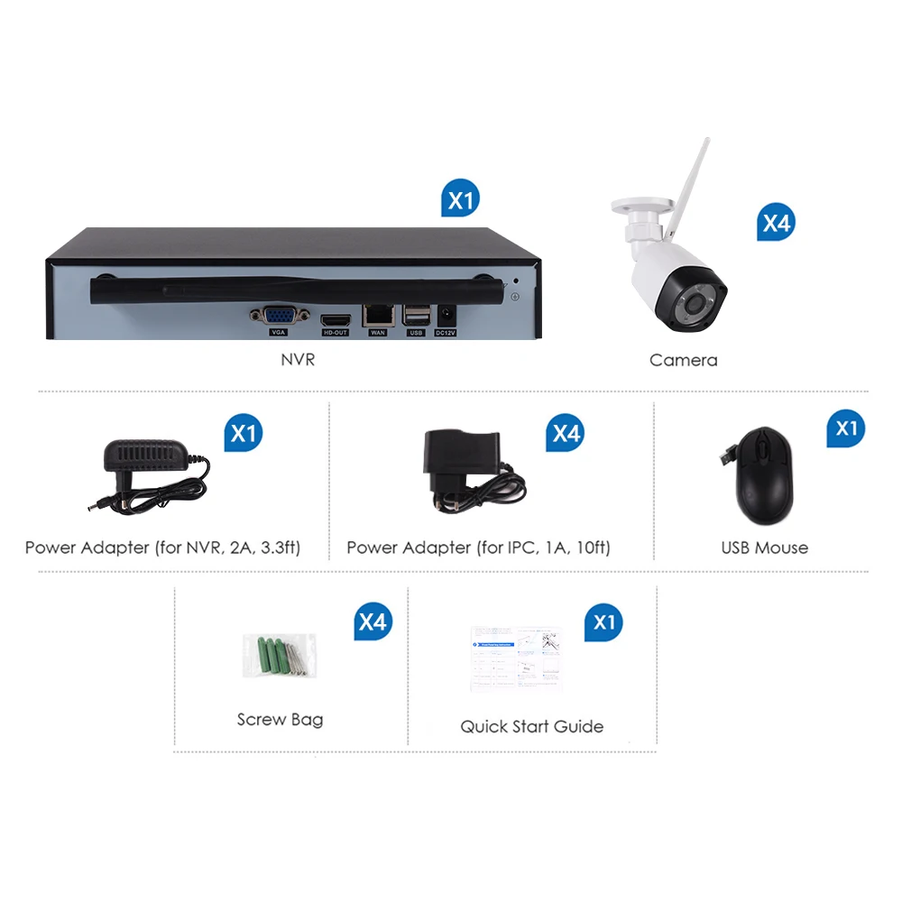 4CH Беспроводная CCTV система NVR водонепроницаемый и анти-бунт Крытый/Открытый