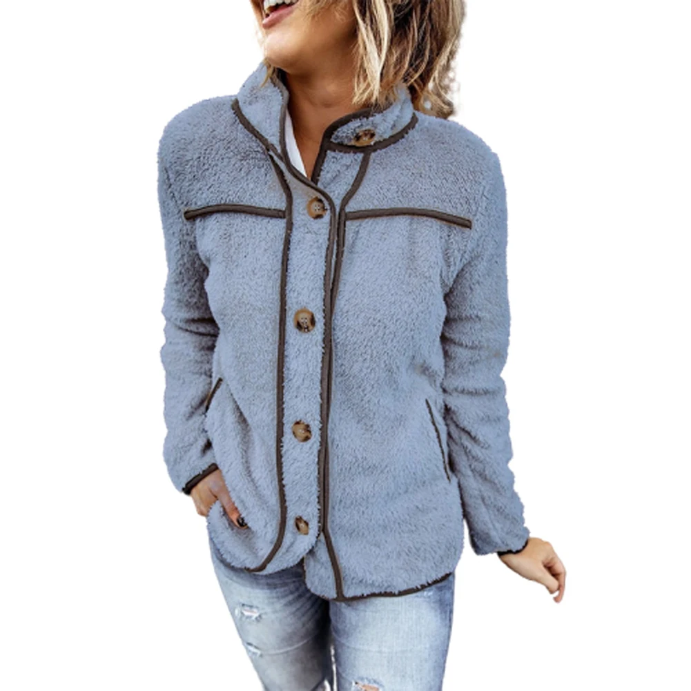 Women's Button Down Fleece Cardigan, Long Sleeve Stand Collar Coat Outerwear with Pockets
Women's Button Down Fleece Cardigan, Long Sleeve Stand Collar Coat Outerwear with Pockets