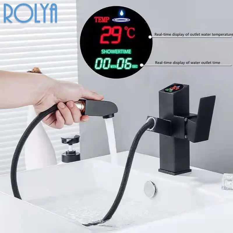 Intelligent Digital Display Pull Out Sink Faucet Bathroom Single Hole Basin Mix Tap Black Brass Basin Faucet
Intelligent Digital Display Pull Out Sink Faucet Bathroom Single Hole Basin Mix Tap Black Brass Basin Faucet