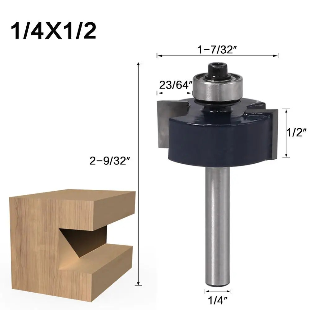 1pc 1/4" Shank 6mm shank T type bearings wood milling cutter Industrial Grade Rabbeting Bit woodworking tool router bits for woo |