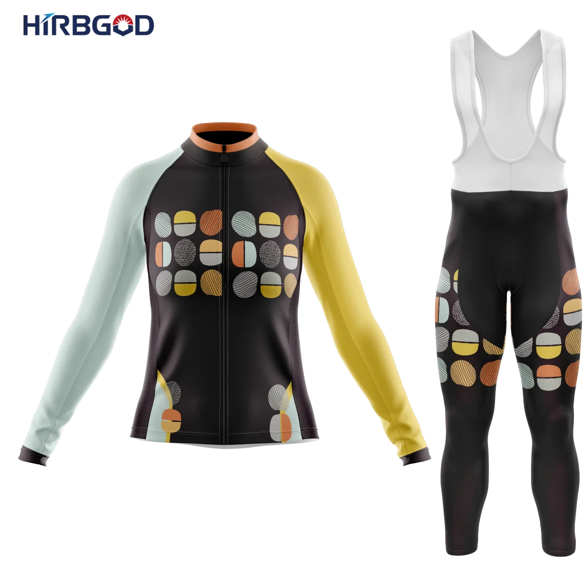 

HIRBGOD 2022 woman Color Dots Printing Pants With Gel Cycling Pants Summer Long Sleeve kit Cycling Jersey Set TYZ1017-1014