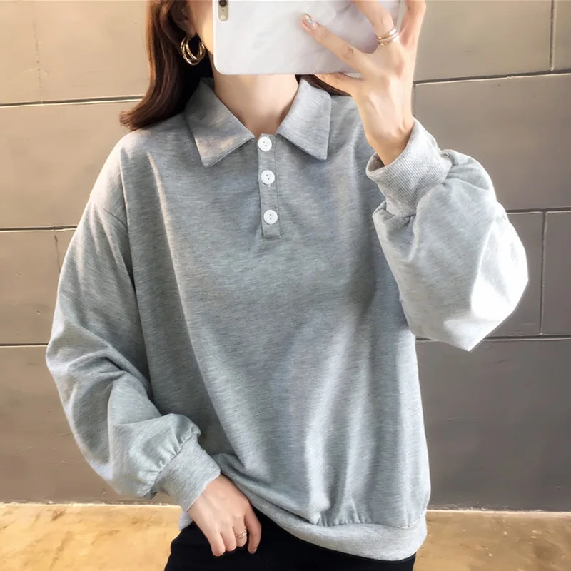 fashion Women Sweatshirts Pullover loose solid Sweatshirt Long Sleeve turn-down collar Tops Mujer Korean Casual gray Sweatshirts
fashion Women Sweatshirts Pullover loose solid Sweatshirt Long Sleeve turn-down collar Tops Mujer Korean Casual gray Sweatshirts
