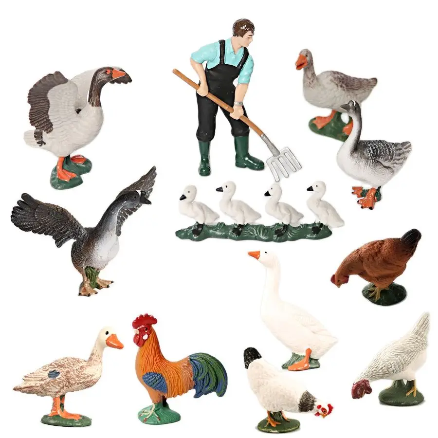 

Hand painted Simulation Chicken Duck Goose Farm animal model Action Figures,figurines decoration accessories Pvc Crafts statue