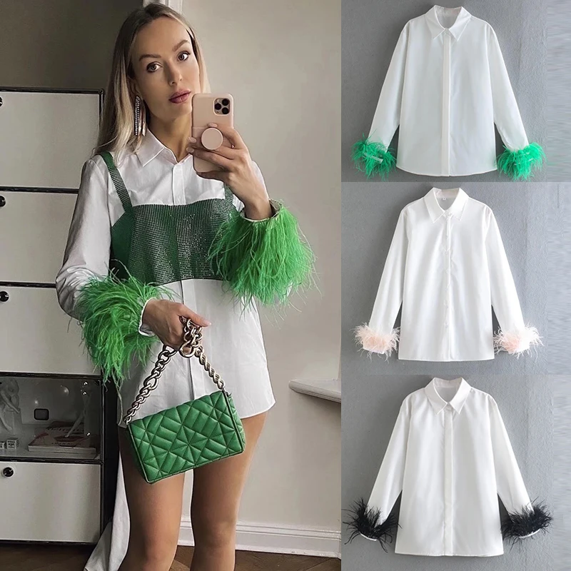 Shirt Top 2022 New Fashion Elegant Feather Decoration Casual Women Shirt Fashion Chic Street White Youth Mixed Shirt Top
Shirt Top 2022 New Fashion Elegant Feather Decoration Casual Women Shirt Fashion Chic Street White Youth Mixed Shirt Top