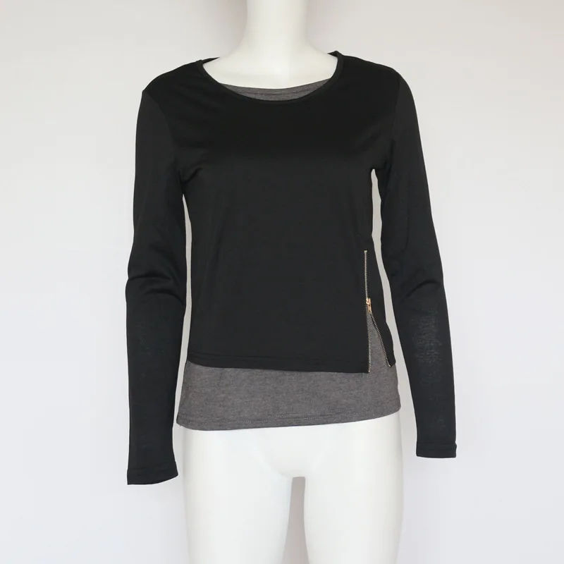 Slim Slimming Color Matching Fake Two Piece O Neck Fashion Bottoming Women's T-Shirt Autumn New Zipper Ladies Hipster T shirt
Slim Slimming Color Matching Fake Two Piece O Neck Fashion Bottoming Women's T-Shirt Autumn New Zipper Ladies Hipster T shirt