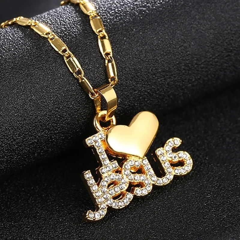 Exquisite Golden Jesus Letter Heart Pendant Necklace Fashion Diamond Letter Necklace Jewelry
Exquisite Golden Jesus Letter Heart Pendant Necklace Fashion Diamond Letter Necklace Jewelry