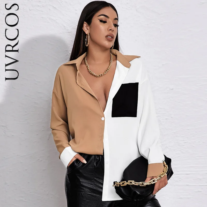 2021 Autumn New Women Turn Down Collar Color Stitching Top Pocket Long Sleeve Chiffon Shirt Blouse Spring Fall Fashion Top Y2k
2021 Autumn New Women Turn Down Collar Color Stitching Top Pocket Long Sleeve Chiffon Shirt Blouse Spring Fall Fashion Top Y2k