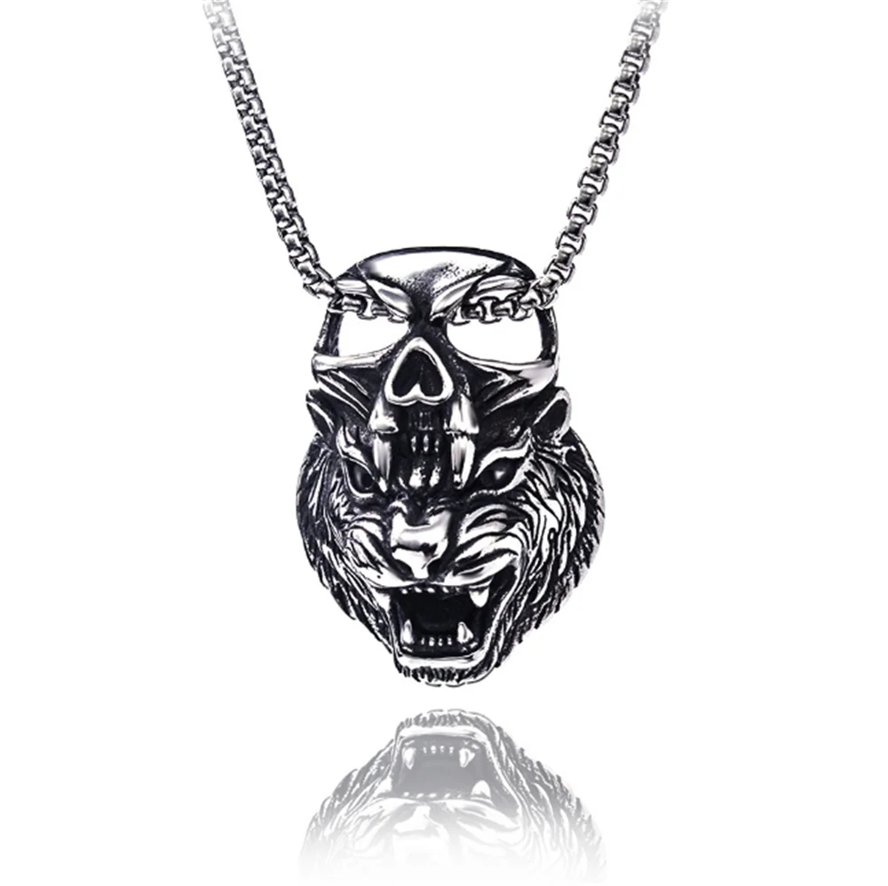 Punk Hip Hop Retro Skull Pendant Fashion Domineering Tiger Head Titanium Steel Men's Necklace 
Punk Hip Hop Retro Skull Pendant Fashion Domineering Tiger Head Titanium Steel Men's Necklace