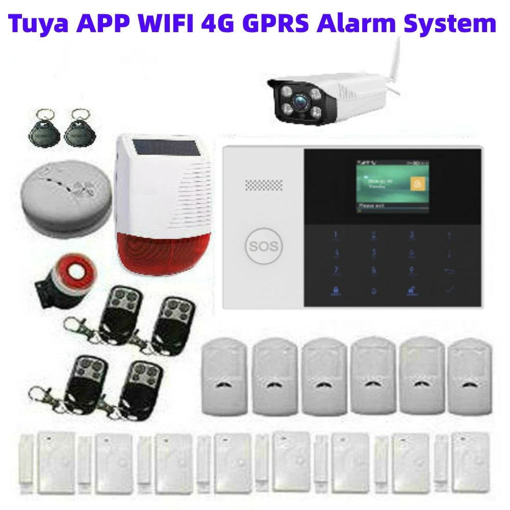 

4G 3G WIFI GSM GPRS Wireless 433MHz Home Burglar Alarm System Tuya APP Control Home Security Alarm Kit Smoke Fire Sensor