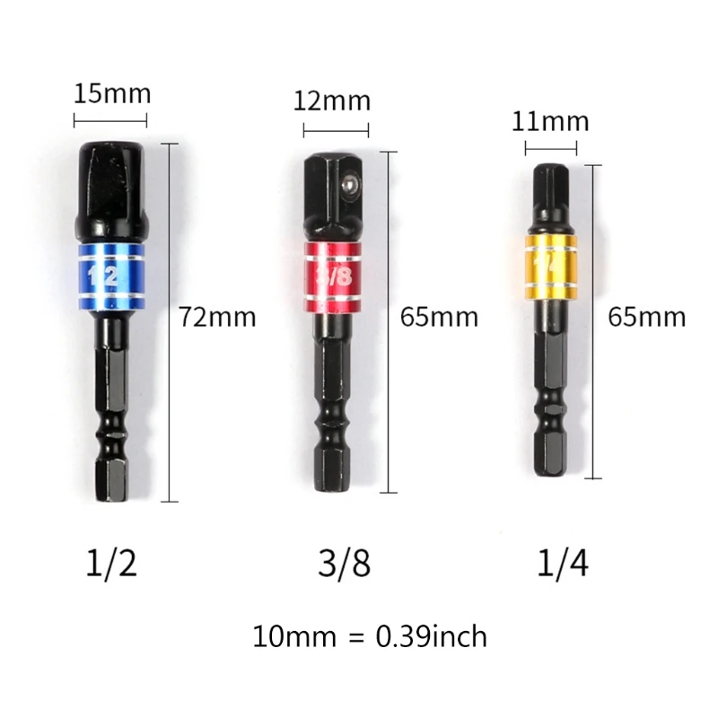 3 Pcs Drill Socket Adapter Converter for Impact Driver with Hex Shank to Square Socket Drill Bits Bar Extension Set 1/2 3/8 1/4
3 Pcs Drill Socket Adapter Converter for Impact Driver with Hex Shank to Square Socket Drill Bits Bar Extension Set 1/2 3/8 1/4