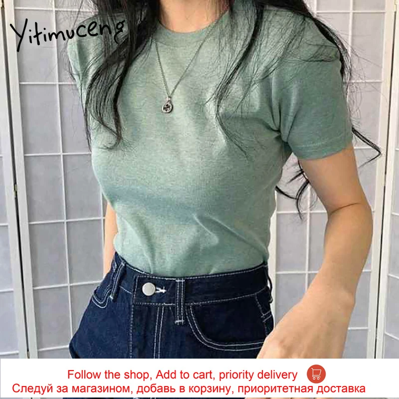 Yitimuceng T Shirts Woman Straight Short sleeve Tees Unicolor Gray White Blue Black Pink Tops 2021 Summer Fashion New Tshirts
Yitimuceng T Shirts Woman Straight Short sleeve Tees Unicolor Gray White Blue Black Pink Tops 2021 Summer Fashion New Tshirts