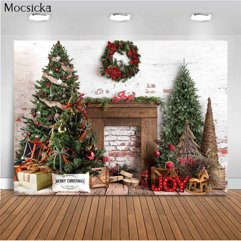 Brick Merry Christmas Photography Backdrop Winter Xmas Tree Fireplace Portrait Background Lamp Candle Bears Family Party Props
Brick Merry Christmas Photography Backdrop Winter Xmas Tree Fireplace Portrait Background Lamp Candle Bears Family Party Props