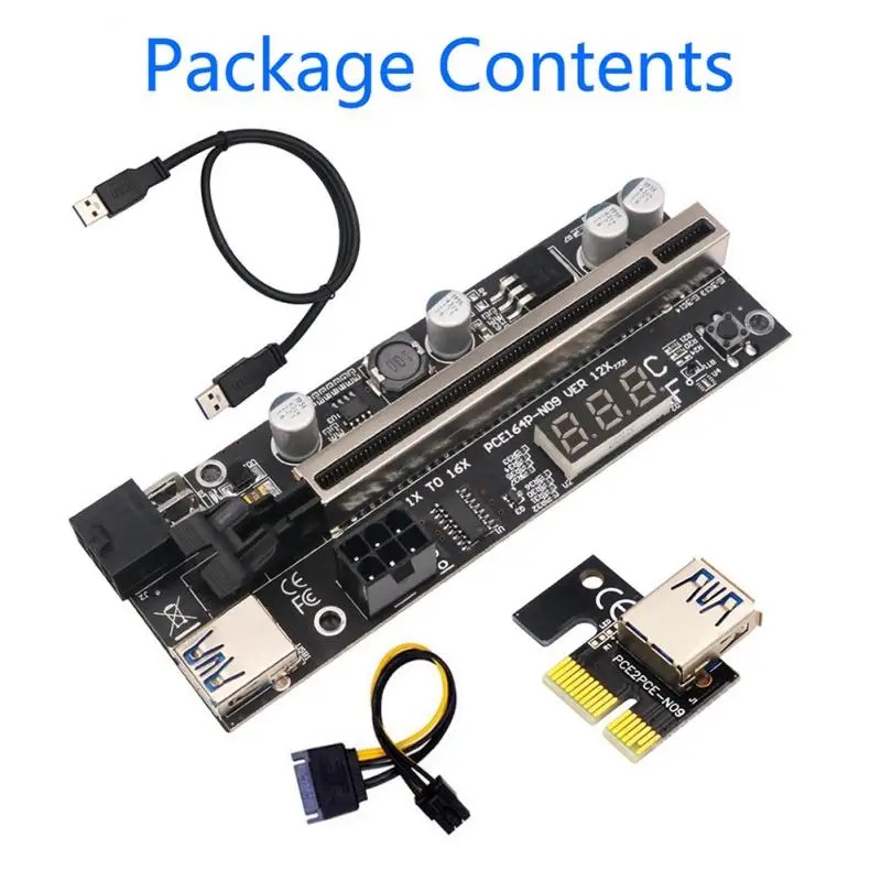 PCIE Riser Card,PCI E X1 to X16 009S Plus Riser Dual 6Pin for Graphic Card GPU Bitcoin Miner Mining w/Temperature Sensor display
PCIE Riser Card,PCI E X1 to X16 009S Plus Riser Dual 6Pin for Graphic Card GPU Bitcoin Miner Mining w/Temperature Sensor display