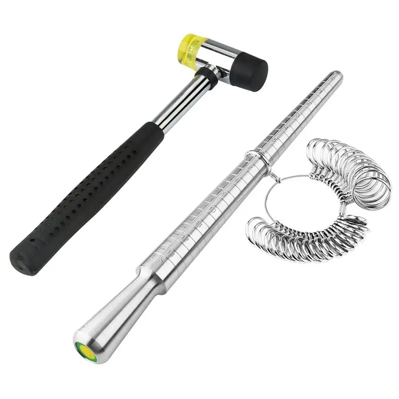 Ring Size Measuring Tool with Metal Ring Mandrel, Ring Gauges Finger Sizer and Rubber Jewelry Hammer for Jewelry Making
Ring Size Measuring Tool with Metal Ring Mandrel, Ring Gauges Finger Sizer and Rubber Jewelry Hammer for Jewelry Making
