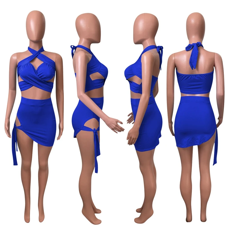 Sexy Two Piece Set Vacation Outfits for Women Rave Summer Clothes Halter Crop Top Mini Skirt Matching Club Dress Sets
Sexy Two Piece Set Vacation Outfits for Women Rave Summer Clothes Halter Crop Top Mini Skirt Matching Club Dress Sets