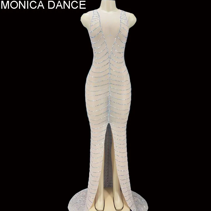 Sexy Stage See Through Mesh Silver Rhinestone Evening Celebrate Dress Transparent Dance Prom Outfit Birthday Long Tail Dress
Sexy Stage See Through Mesh Silver Rhinestone Evening Celebrate Dress Transparent Dance Prom Outfit Birthday Long Tail Dress
