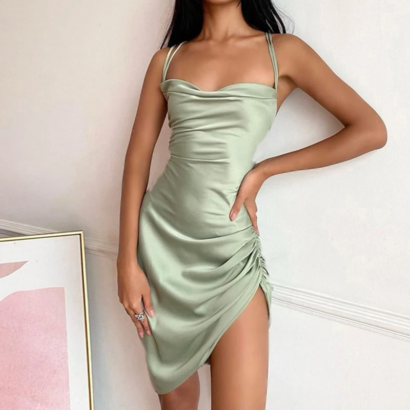 Women's Summer Sexy Halter Lace-Up Dress Irregular Pleated Tube Top Satin Strap Dress Woman Party Tight 8-Color Dresses Women
Women's Summer Sexy Halter Lace-Up Dress Irregular Pleated Tube Top Satin Strap Dress Woman Party Tight 8-Color Dresses Women