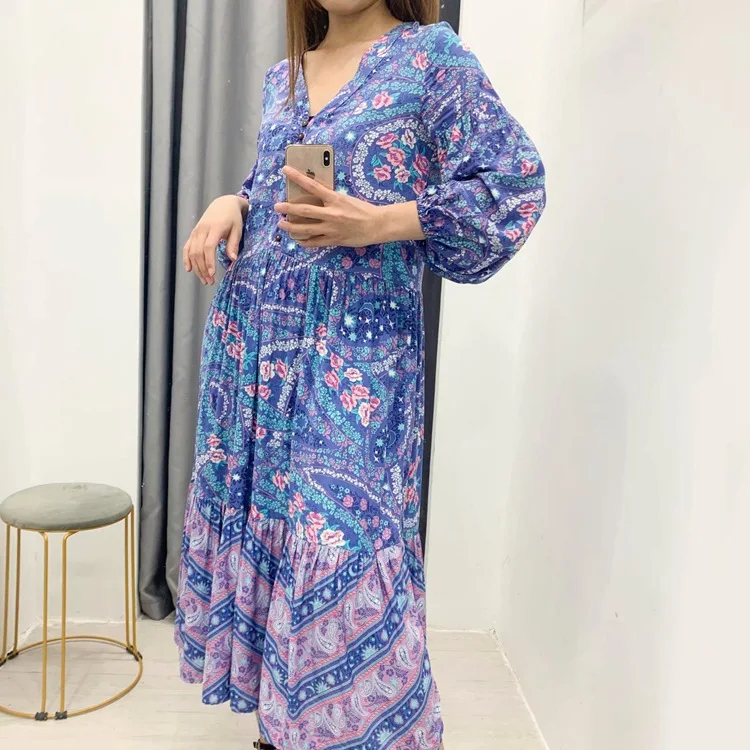 Mandylandy Bohemian Dress Women's Lantern Sleeve V-neck Single Breasted Stitching Dress Spring Summer Floral Print Loose Dress
Mandylandy Bohemian Dress Women's Lantern Sleeve V-neck Single Breasted Stitching Dress Spring Summer Floral Print Loose Dress