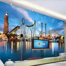 3d wall murals wallpaper for walls in rolls Beautiful view of the sea city roller coaster playground wallpaper home decor 3d