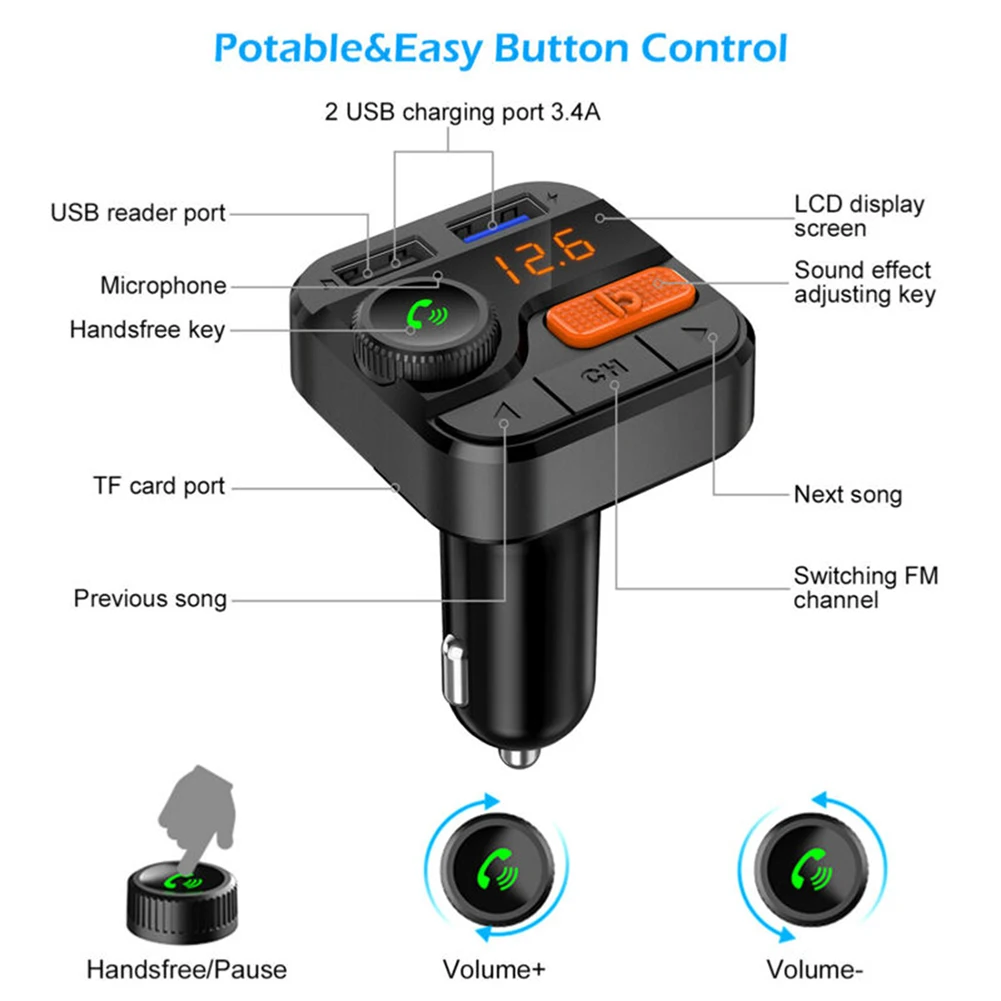 Upgraded Bluetooth 5.0 Car FM Transmitter Wireless HiFi stereo Car MP3 Player hands-free calling 5V LED display Car USB Charger
Upgraded Bluetooth 5.0 Car FM Transmitter Wireless HiFi stereo Car MP3 Player hands-free calling 5V LED display Car USB Charger
