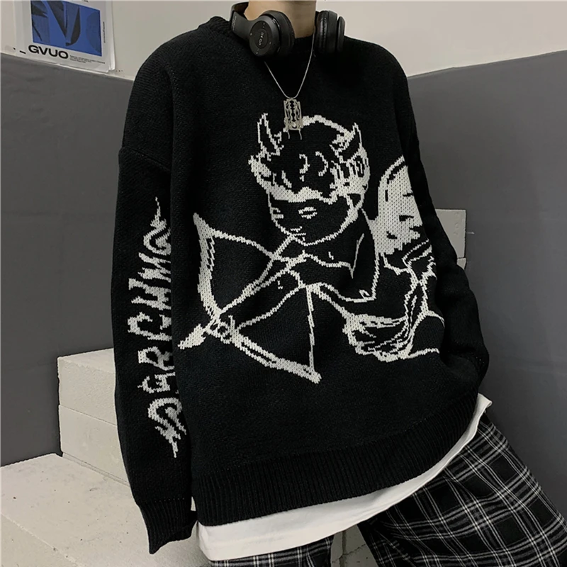 

vintage Sweaters Women Streetwear Knitted Pullover Angel Graphics goth punk HipHop winter Harajuku Oversized Y2K Grunge clothing