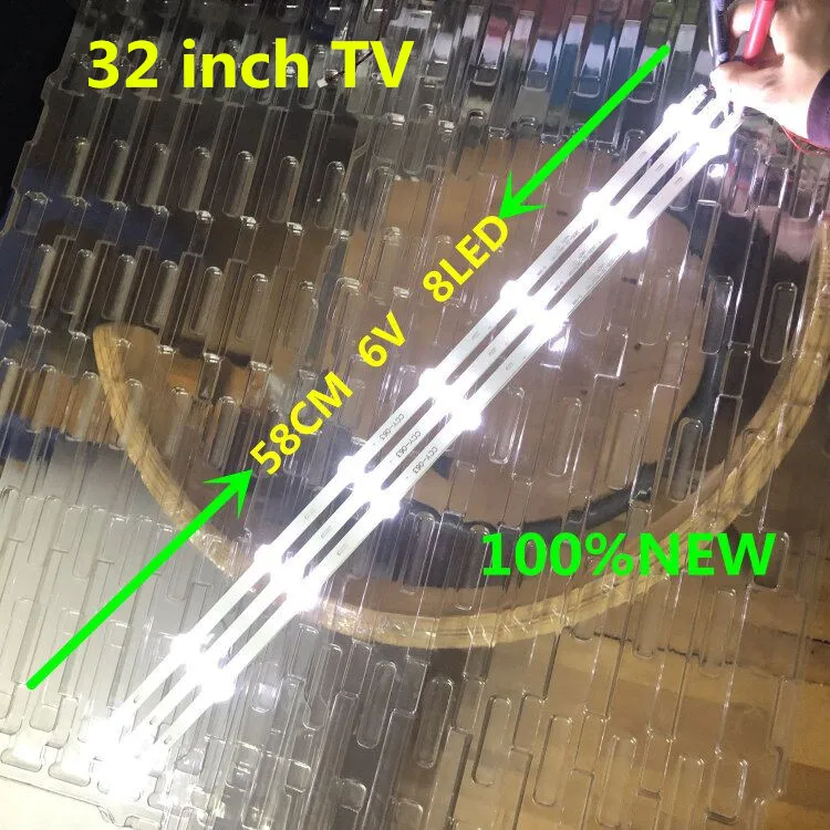 9pcs/Lot 100% NEW FOR 32 INCH TV FOR NEW skyworth, konka TV 6V LCD TV LED universal aluminum substrate assembly 58CM 8 LED
9pcs/Lot 100% NEW FOR 32 INCH TV FOR NEW skyworth, konka TV 6V LCD TV LED universal aluminum substrate assembly 58CM 8 LED