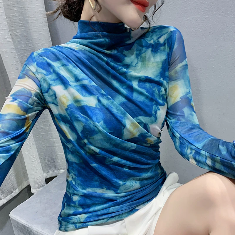 2021 Autumn Fashion Pleated TShirts Women Turtleneck Full Sleeve Printed Mesh T Shirts Lady Elegant Elastic Tops Tees Female
2021 Autumn Fashion Pleated TShirts Women Turtleneck Full Sleeve Printed Mesh T Shirts Lady Elegant Elastic Tops Tees Female