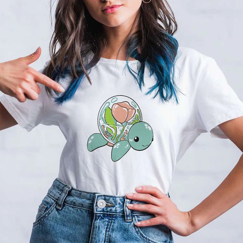 Bottle Women's T Shirts Little turtle and Flowers In Water Print Short Sleeve Aesthetic Women Clothes Sweat Shirt Femme Top Tee
Bottle Women's T Shirts Little turtle and Flowers In Water Print Short Sleeve Aesthetic Women Clothes Sweat Shirt Femme Top Tee