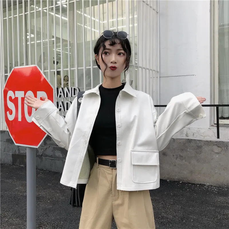 HziriP Stylish Chic PU Leather Autumn Women All-Match Students Casual Cool Streetwear Female Loose High Quality Outerwear Coat
HziriP Stylish Chic PU Leather Autumn Women All-Match Students Casual Cool Streetwear Female Loose High Quality Outerwear Coat