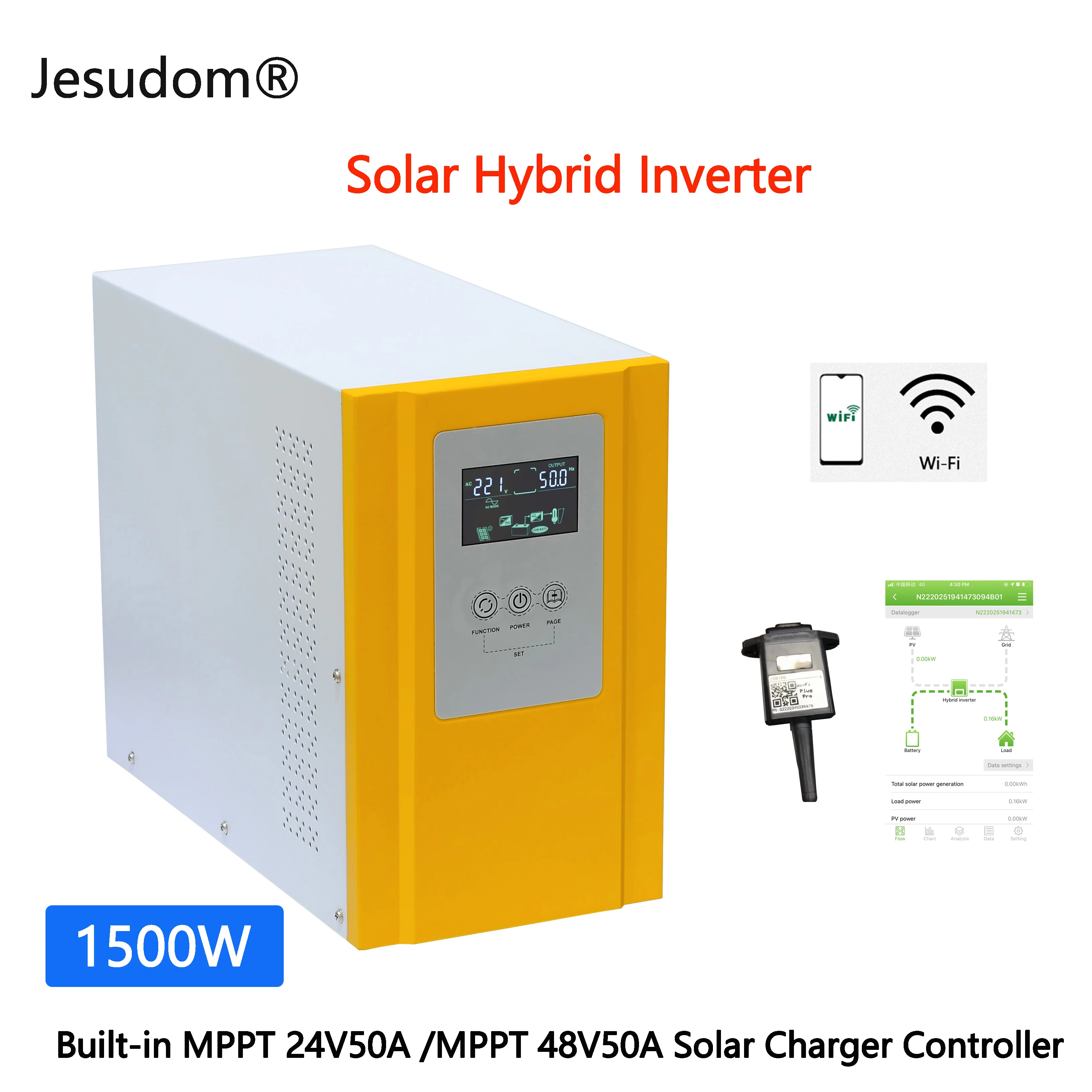 Солнечный гибридный инвертор DC24V48V к AC220V110V 1500W Чистая синусоида Инвертор